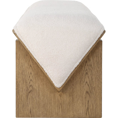 Wedged Fabric Bench by Uttermost in ivory. Made from plywood, oak veneer, foam, fabric in a transitional style.