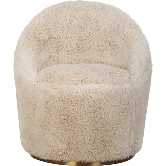Crue Sheepskin Swivel Chair by Uttermost in brass. Made from plywood, hardwood, faabric, foam in a unique style.
