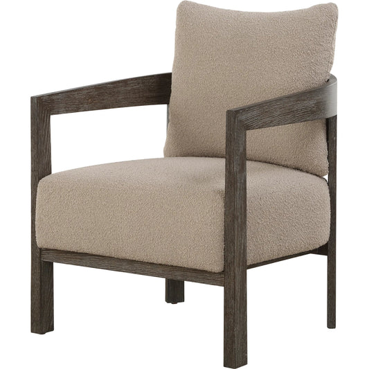 Sienna Sand Fabric Accent Chair by Uttermost in sand and cocoa. Made from oak solid, plywood, foam, fabric in a unique style.