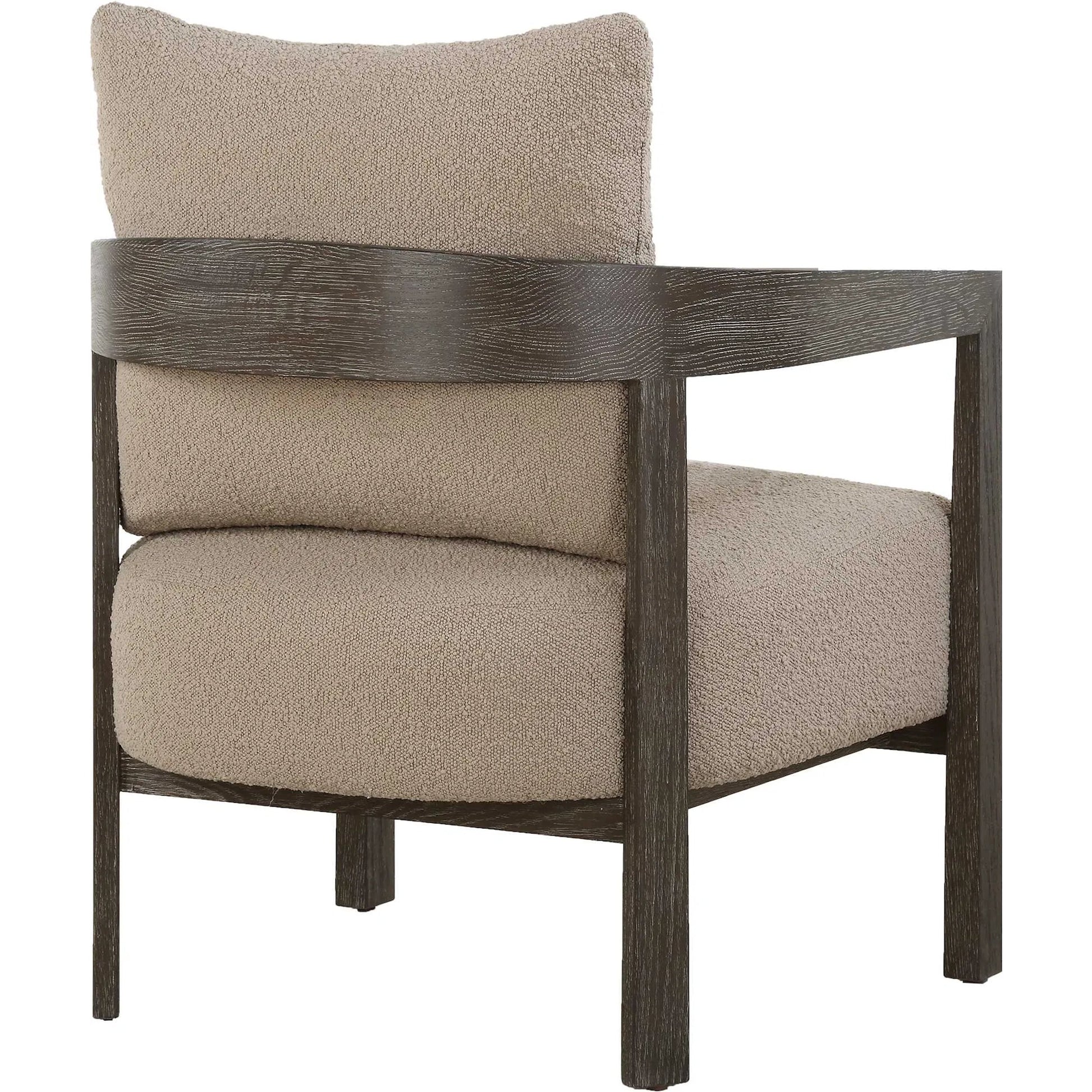 Sienna Sand Fabric Accent Chair by Uttermost in sand and cocoa. Made from oak solid, plywood, foam, fabric in a unique style.