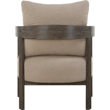 Sienna Sand Fabric Accent Chair by Uttermost in sand and cocoa. Made from oak solid, plywood, foam, fabric in a unique style.