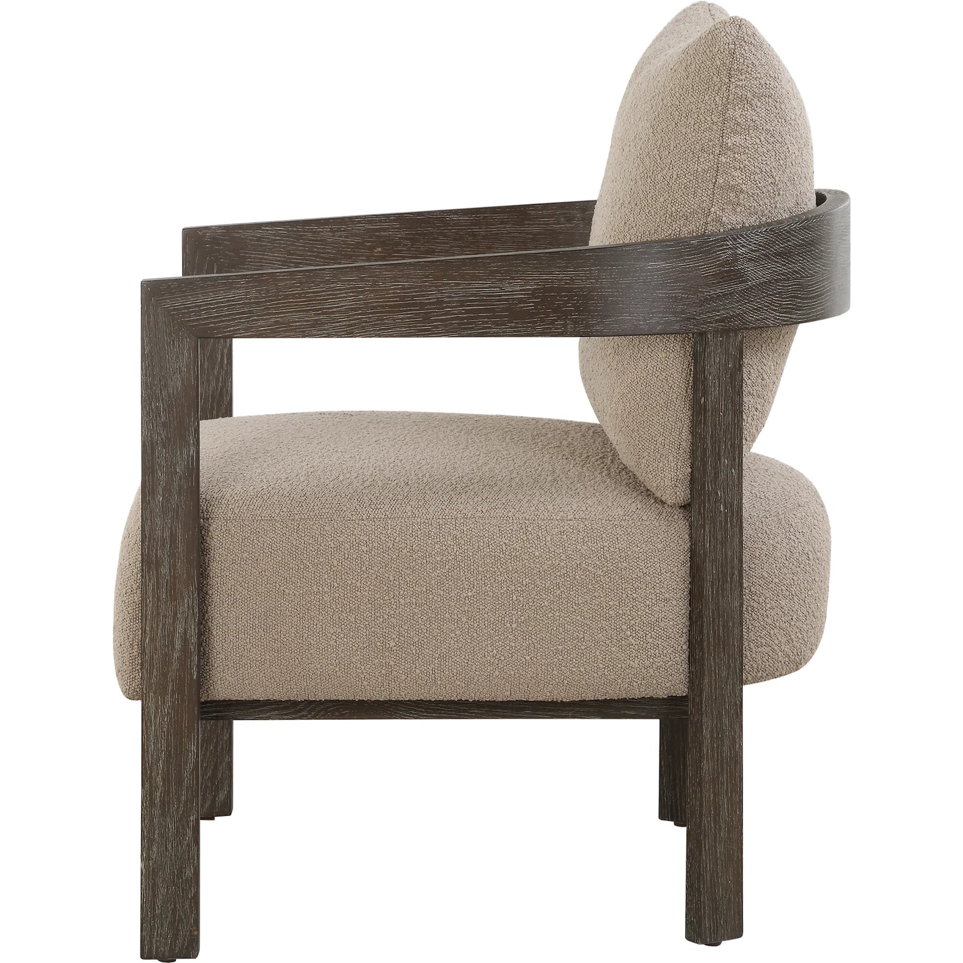 Sienna Sand Fabric Accent Chair by Uttermost in sand and cocoa. Made from oak solid, plywood, foam, fabric in a unique style.