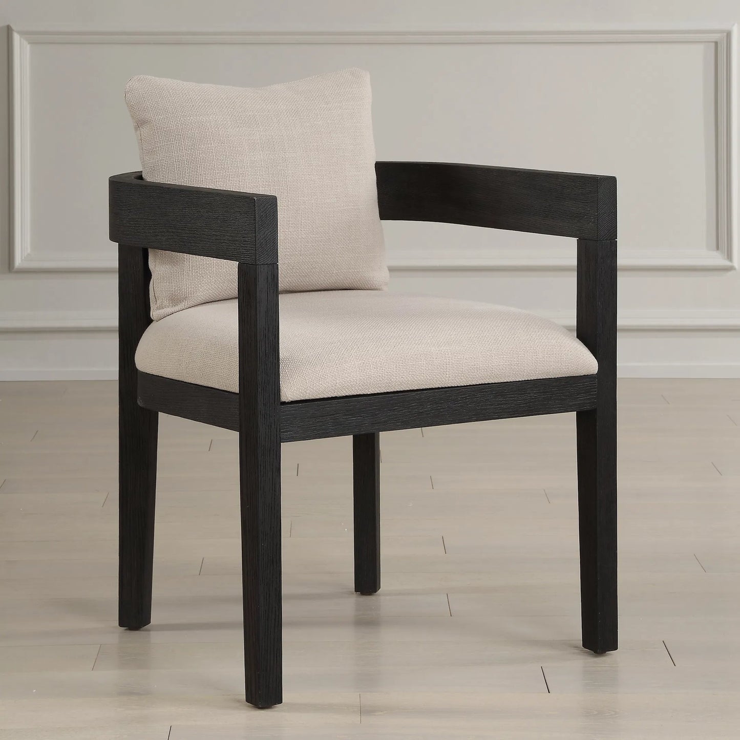010 SI-2262256 | Lifestyle | Balboa Modern Dining Chair by Uttermost in oak. Made from oak solid, plywood, foam, fabric in a transitional style.