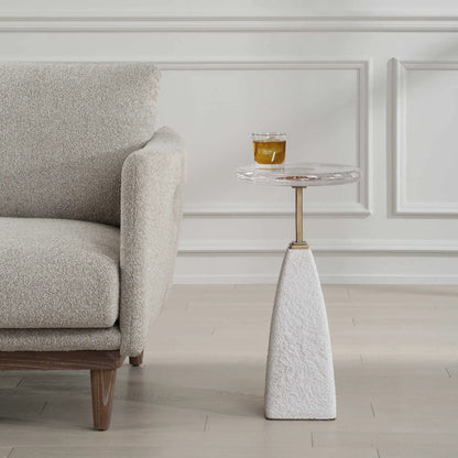 Sora Glass Drink Table by Uttermost in brass. Made from steel, sandstone, glass in a transitional style.