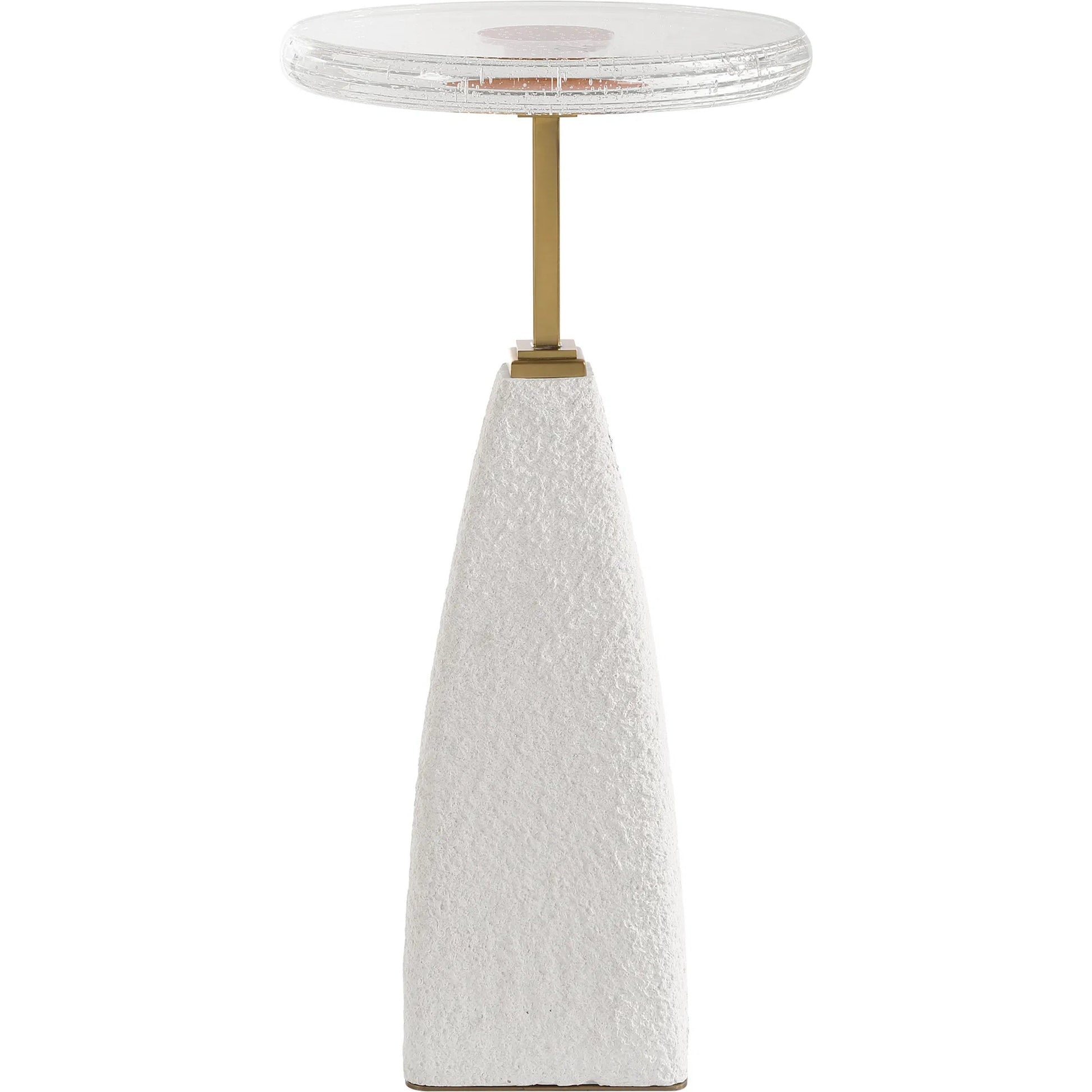 Sora Glass Drink Table by Uttermost in brass. Made from steel, sandstone, glass in a transitional style.