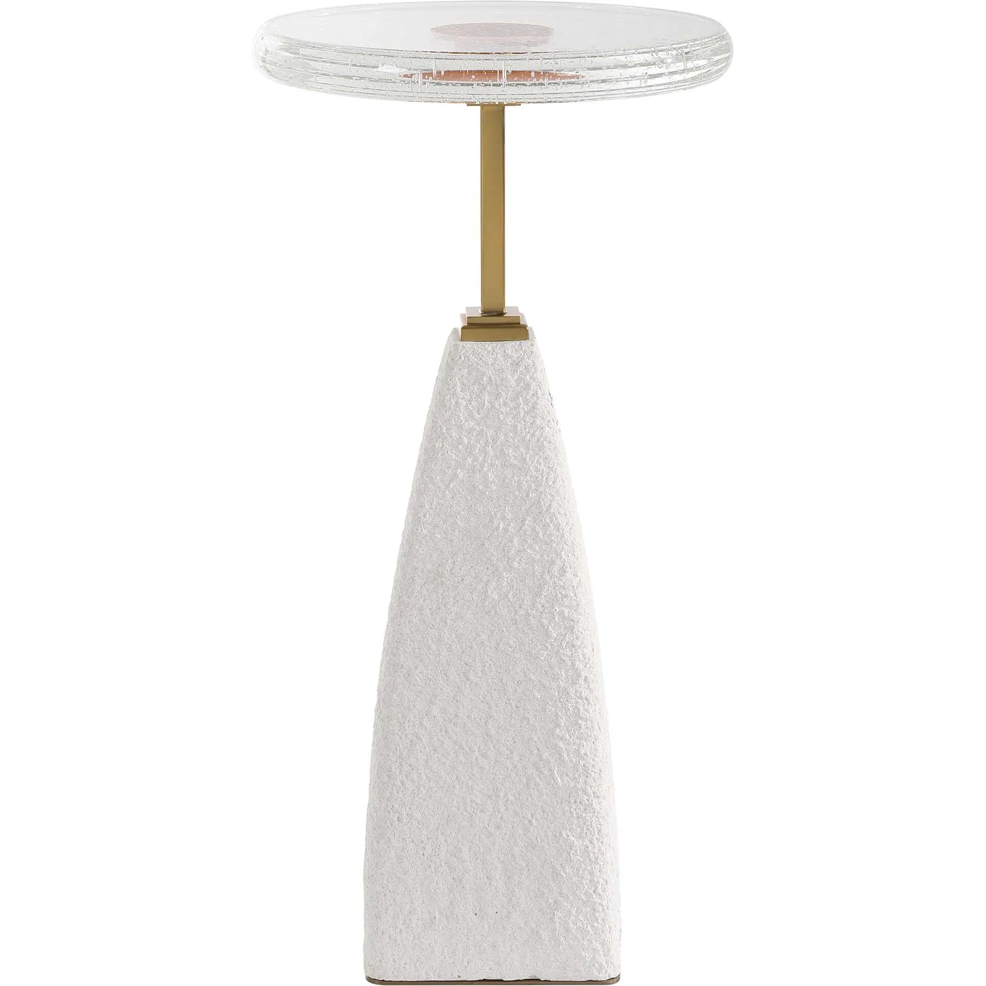 Sora Glass Drink Table by Uttermost in brass. Made from steel, sandstone, glass in a transitional style.