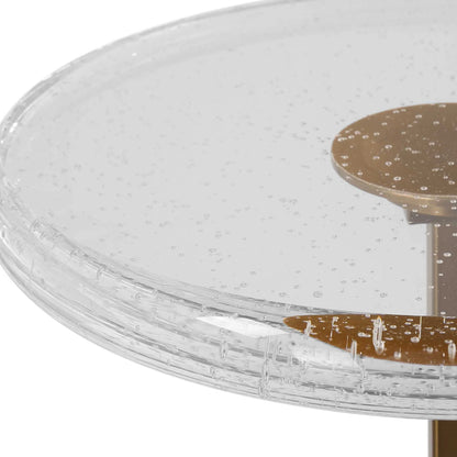 Sora Glass Drink Table by Uttermost in brass. Made from steel, sandstone, glass in a transitional style.