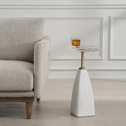 Sora Glass Drink Table by Uttermost in brass. Made from steel, sandstone, glass in a transitional style.