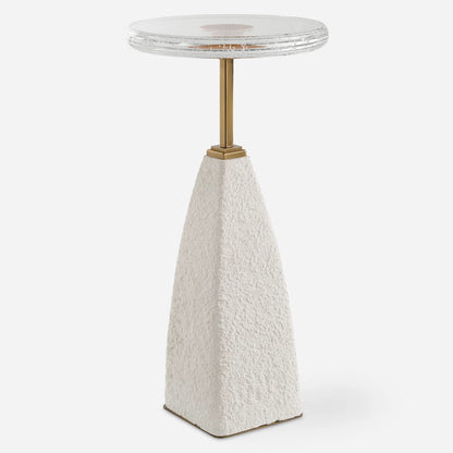 Sora Glass Drink Table by Uttermost in brass. Made from steel, sandstone, glass in a transitional style.