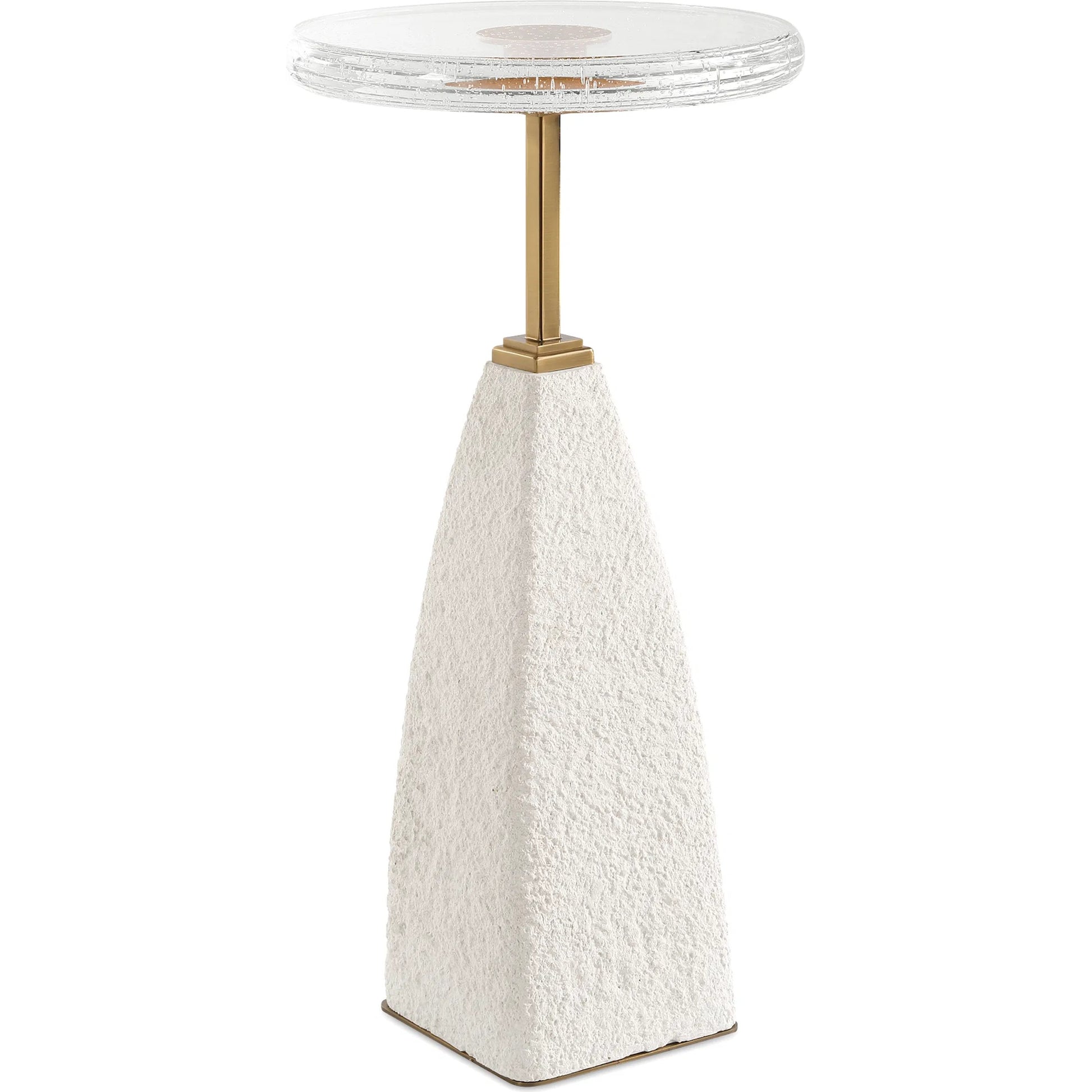 Sora Glass Drink Table by Uttermost in brass. Made from steel, sandstone, glass in a transitional style.