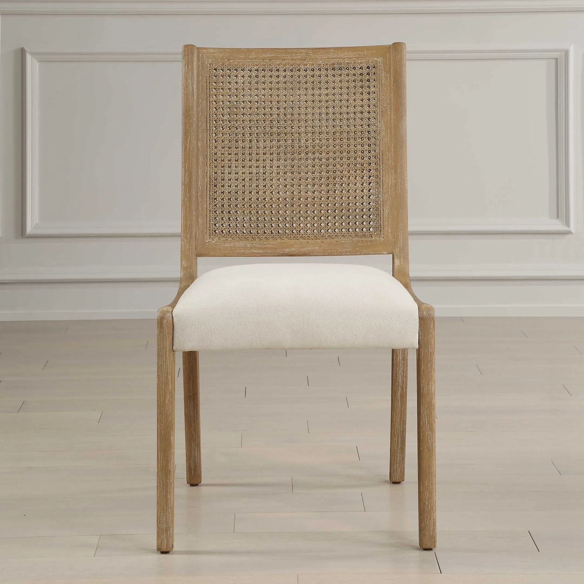 Interweave Rattan Dining Chair (Set of 2) by Uttermost in oak. Made from rubber wood, plywood, rattan, fabric in a transitional style.
