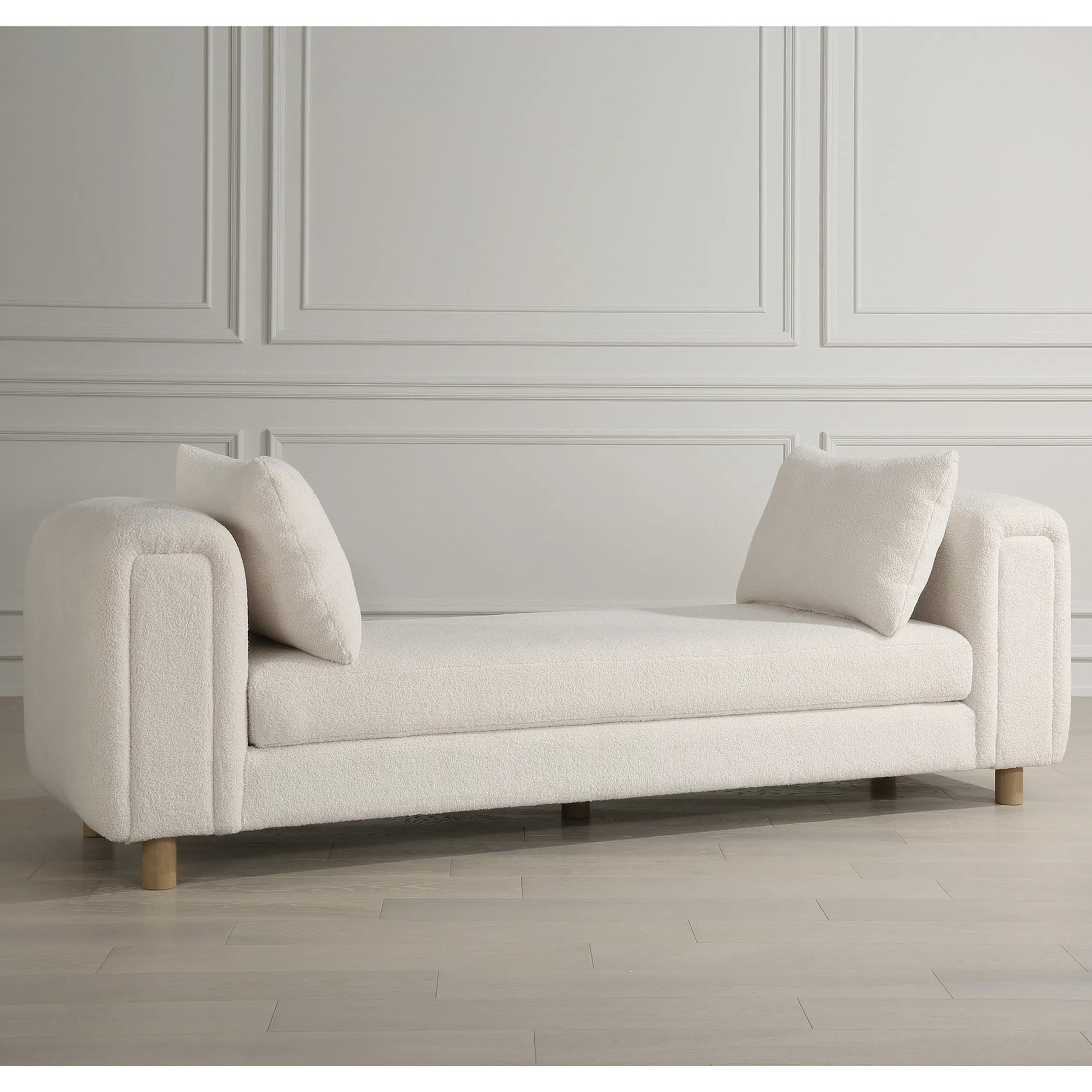 Repose Oversized Bench by Uttermost in ivory. Made from solidwood, plywood, fabric, foam in a transitional style.