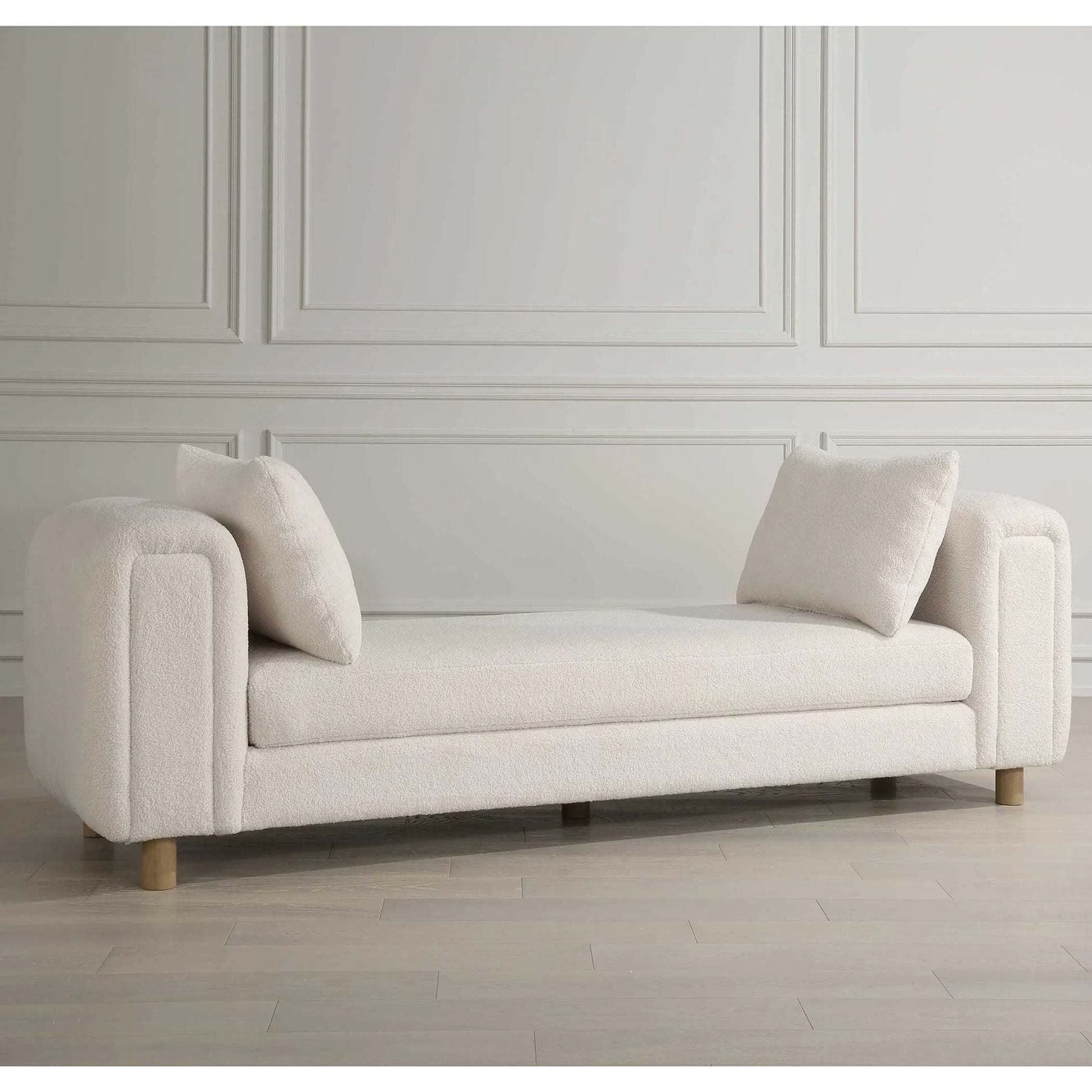 Repose Oversized Bench by Uttermost in ivory. Made from solidwood, plywood, fabric, foam in a transitional style.