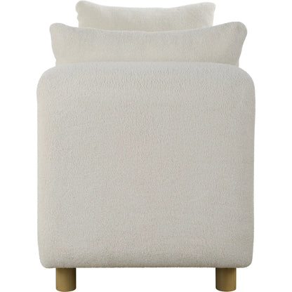 Repose Oversized Bench by Uttermost in ivory. Made from solidwood, plywood, fabric, foam in a transitional style.