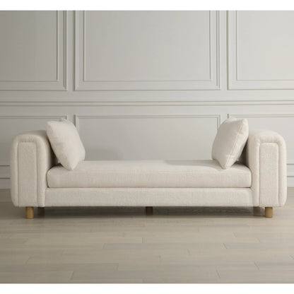Repose Oversized Bench by Uttermost in ivory. Made from solidwood, plywood, fabric, foam in a transitional style.