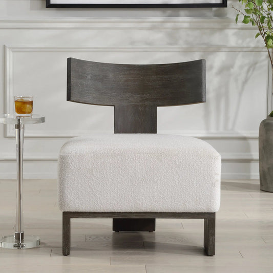 Finlay Accent Chair by Uttermost in dark walnut. Made from rubber wood, plywood, foam, fabric in a unique style.