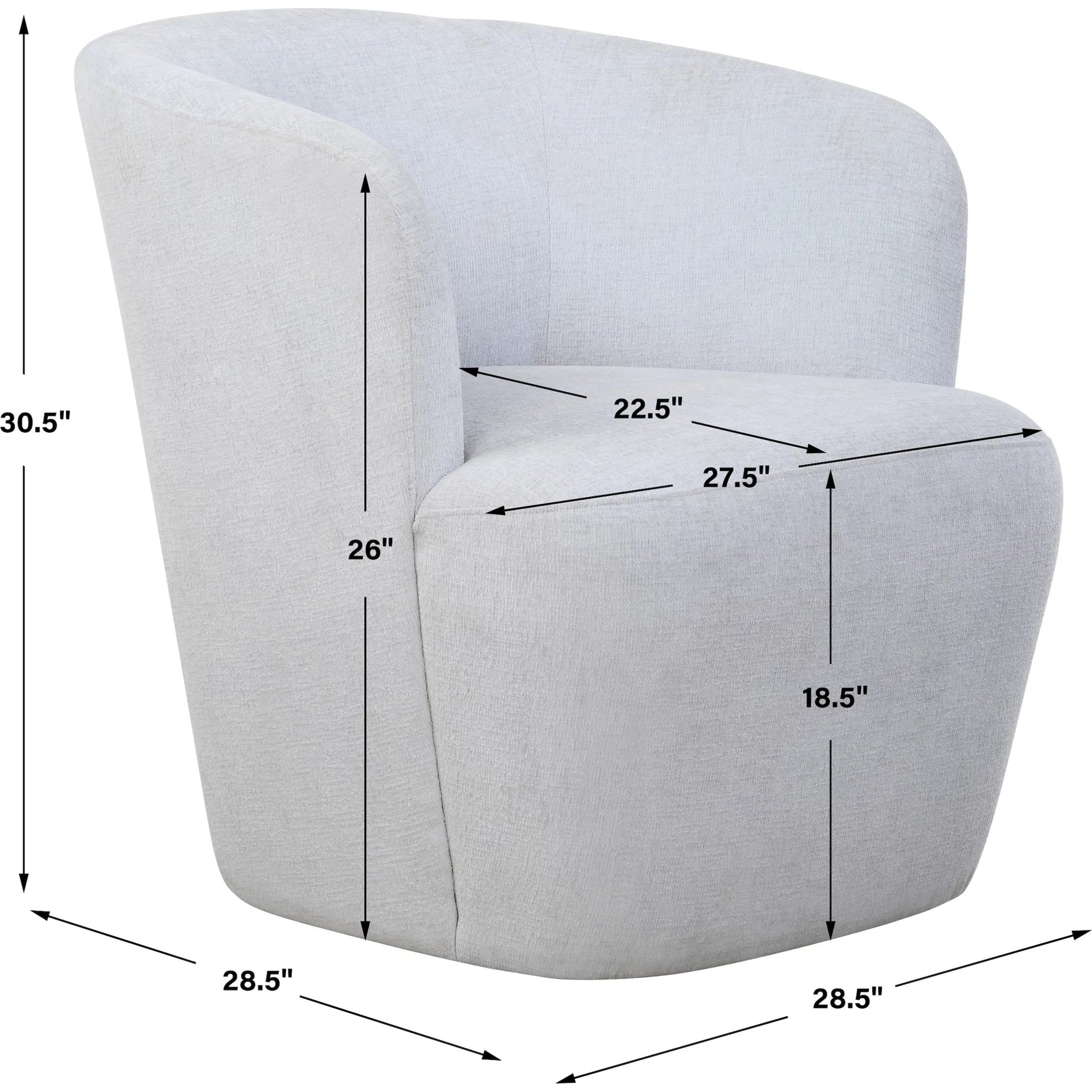 Mist Barrel Swivel Chair by Uttermost in black. Made from rubber wood，plywood，fabric，foam，hardware in a unique style.