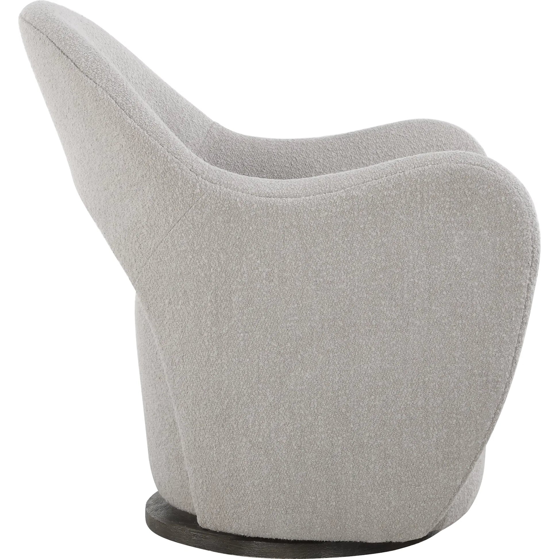 Wander Swivel Chair by Uttermost in oat and dark walnut. Made from bent wood, hardwood, fabric, foam in a unique style.