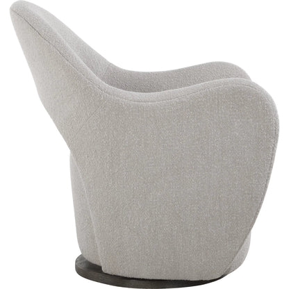 Wander Swivel Chair by Uttermost in oat and dark walnut. Made from bent wood, hardwood, fabric, foam in a unique style.