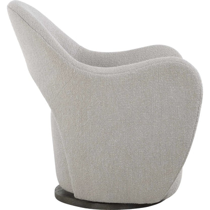 Wander Swivel Chair by Uttermost in oat and dark walnut. Made from bent wood, hardwood, fabric, foam in a unique style.