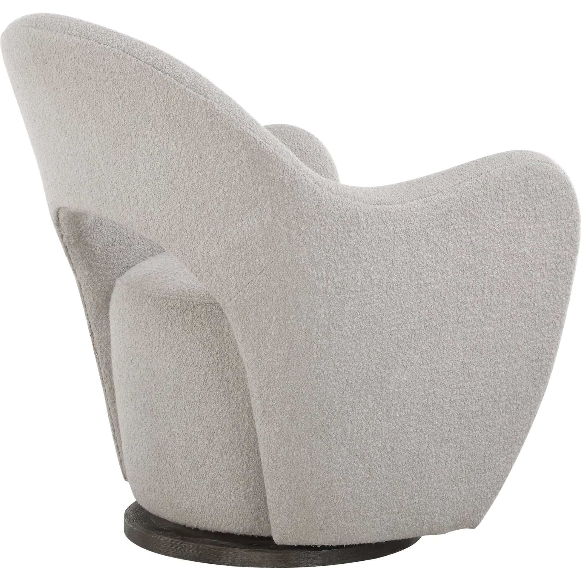 Wander Swivel Chair by Uttermost in oat and dark walnut. Made from bent wood, hardwood, fabric, foam in a unique style.