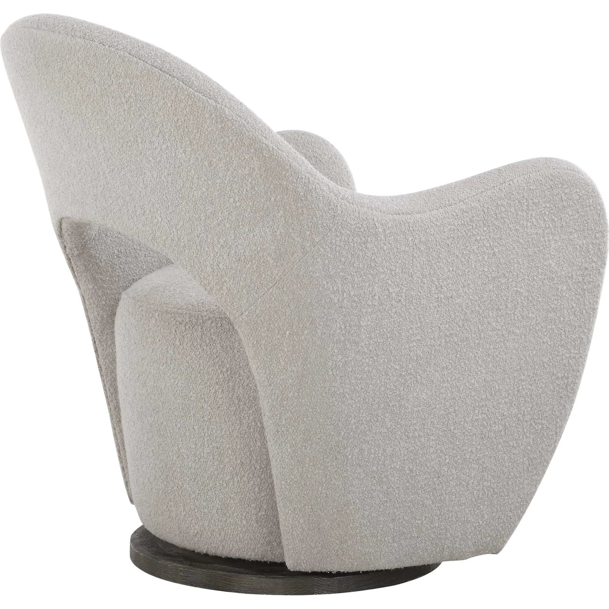 Wander Swivel Chair by Uttermost in oat and dark walnut. Made from bent wood, hardwood, fabric, foam in a unique style.
