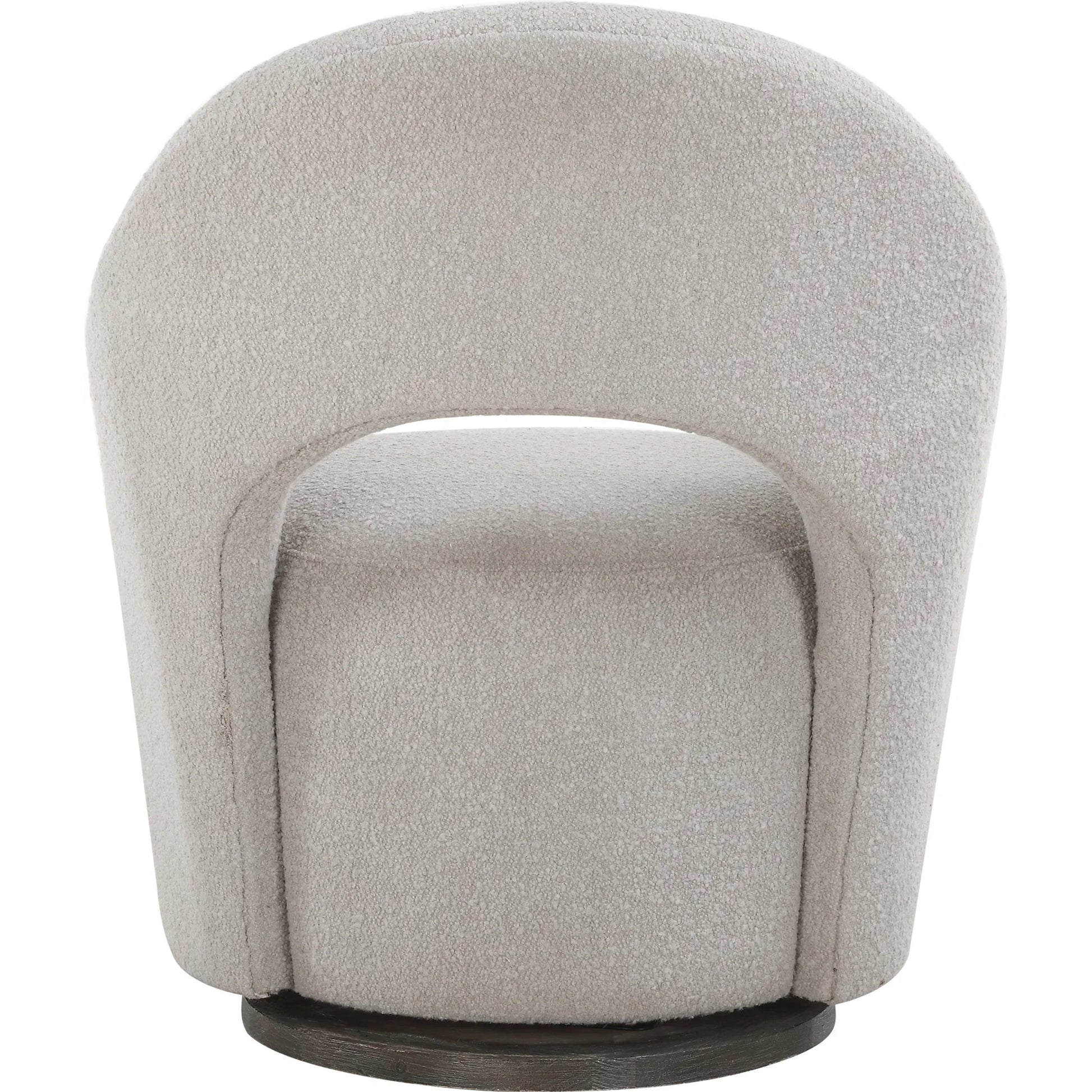 Wander Swivel Chair by Uttermost in oat and dark walnut. Made from bent wood, hardwood, fabric, foam in a unique style.