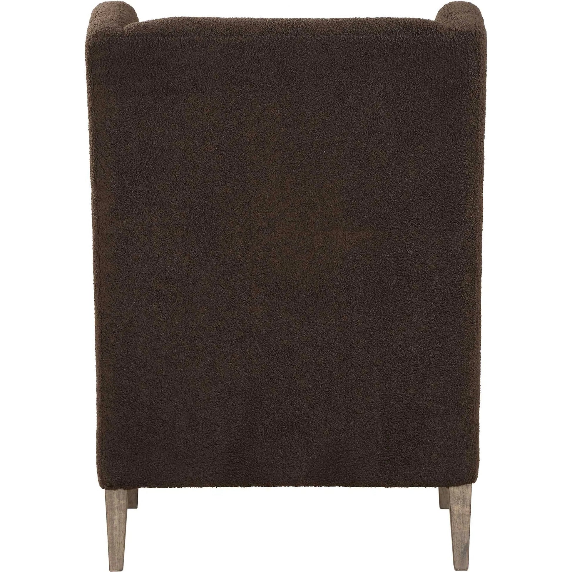 Serpentine Fabric Accent Chair by Uttermost in walnut. Made from rubber wood, metal, plyfoam, fabric in a transitional style.