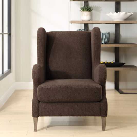 Serpentine Fabric Accent Chair by Uttermost in walnut. Made from rubber wood, metal, plyfoam, fabric in a unique style.