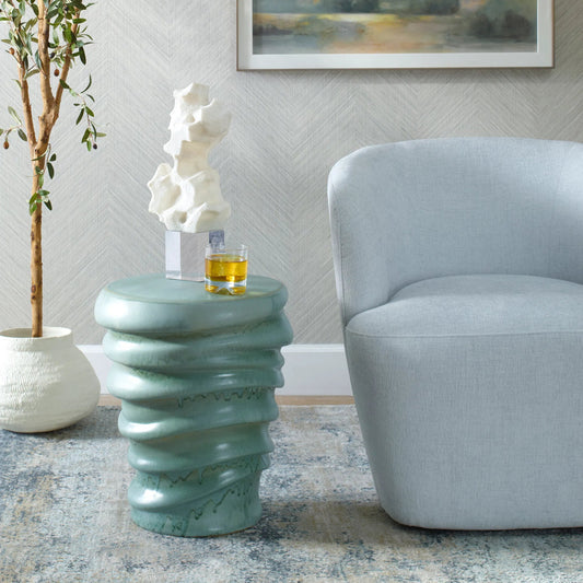 Skye Modern Garden Stool by Uttermost in aqua. Made from earthenware in a unique style.