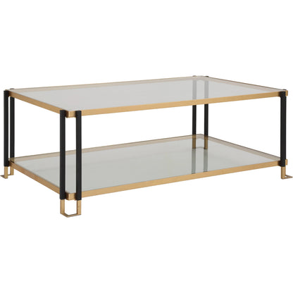 Kentmore Glass Coffee Table by Uttermost in gold leaf. Made from iron, tempered glass in a unique style.