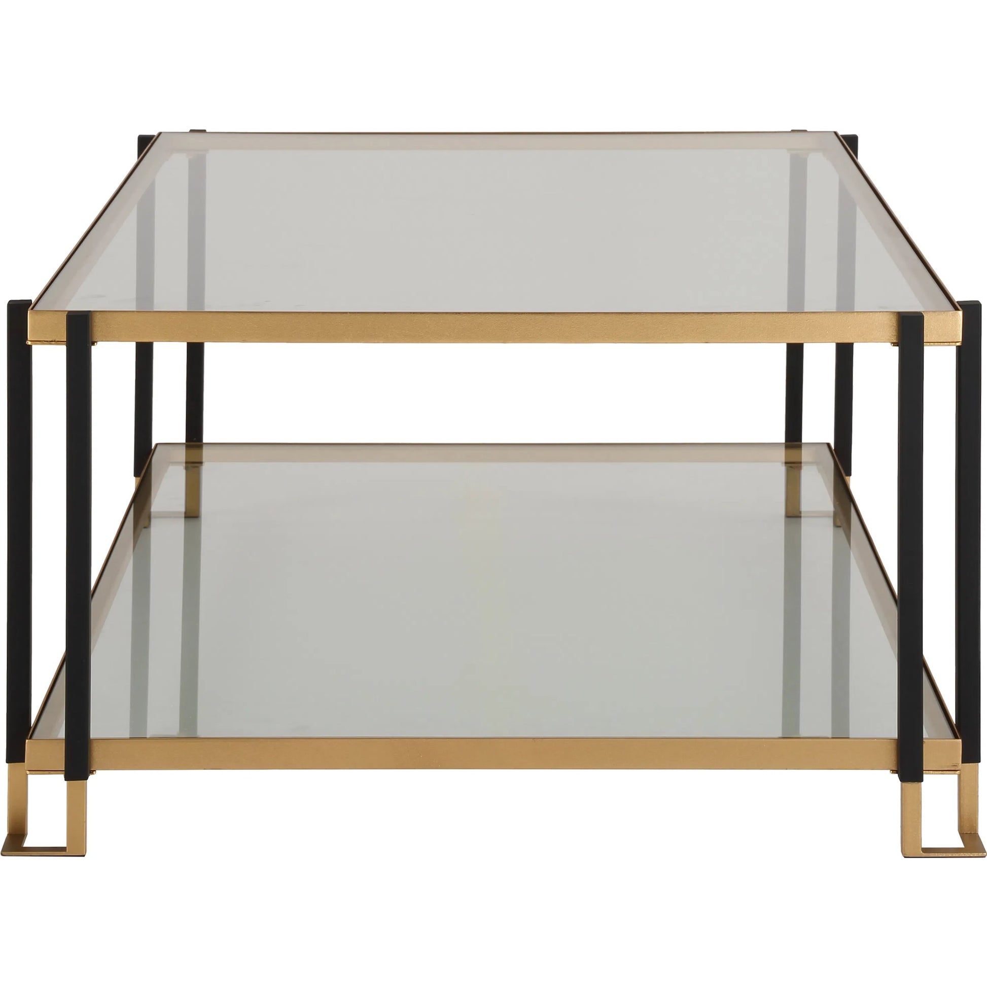 Kentmore Glass Coffee Table by Uttermost in gold leaf. Made from iron, tempered glass in a unique style.