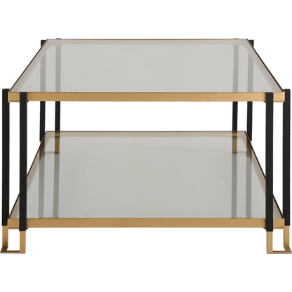Kentmore Glass Coffee Table by Uttermost in gold leaf. Made from iron, tempered glass in a unique style.