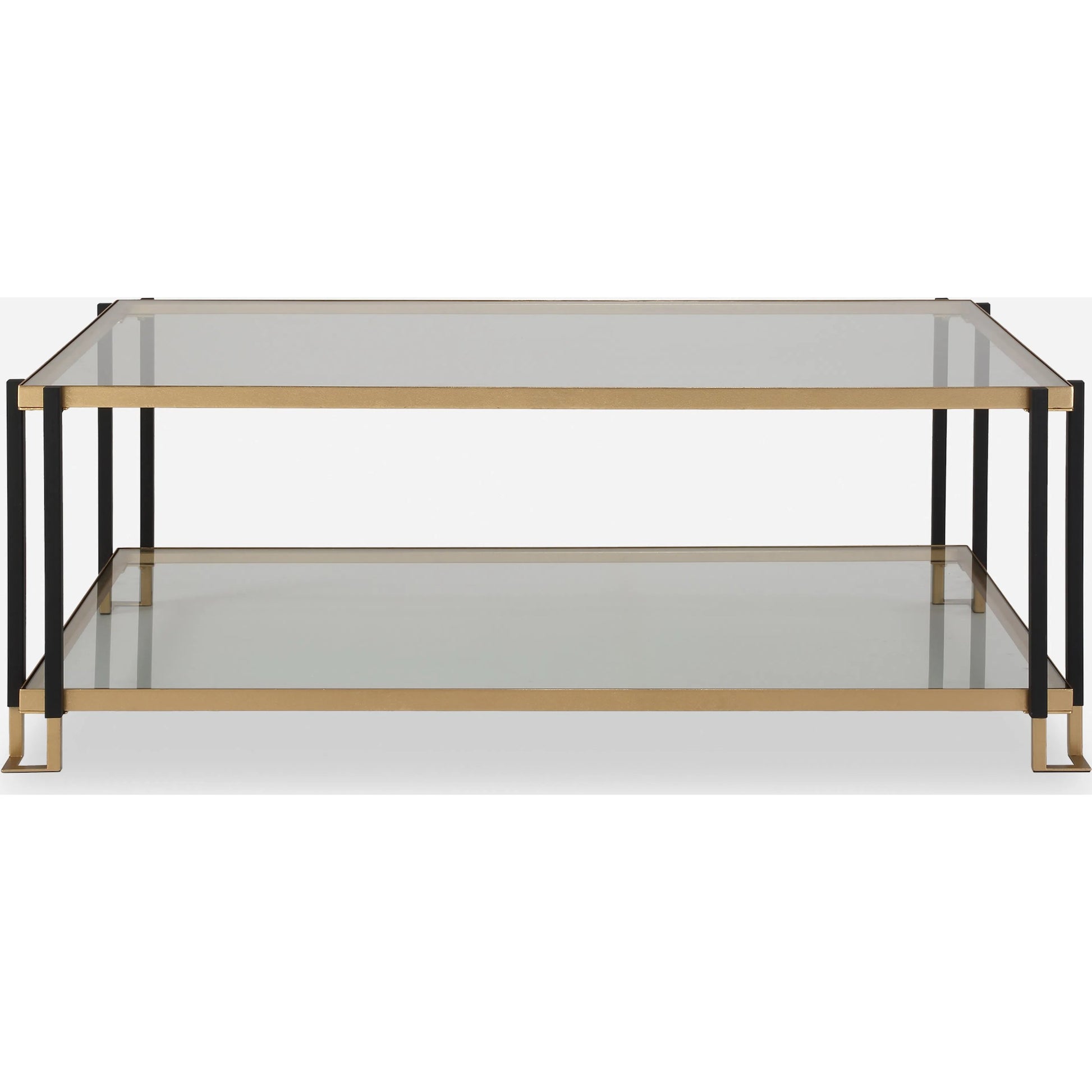 Kentmore Glass Coffee Table by Uttermost in gold leaf. Made from iron, tempered glass in a unique style.