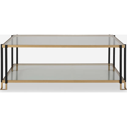 Kentmore Glass Coffee Table by Uttermost in gold leaf. Made from iron, tempered glass in a unique style.