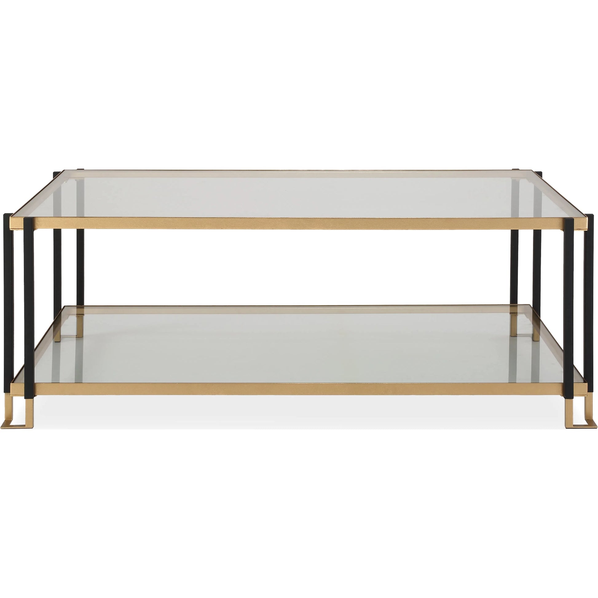 Kentmore Glass Coffee Table by Uttermost in gold leaf. Made from iron, tempered glass in a unique style.