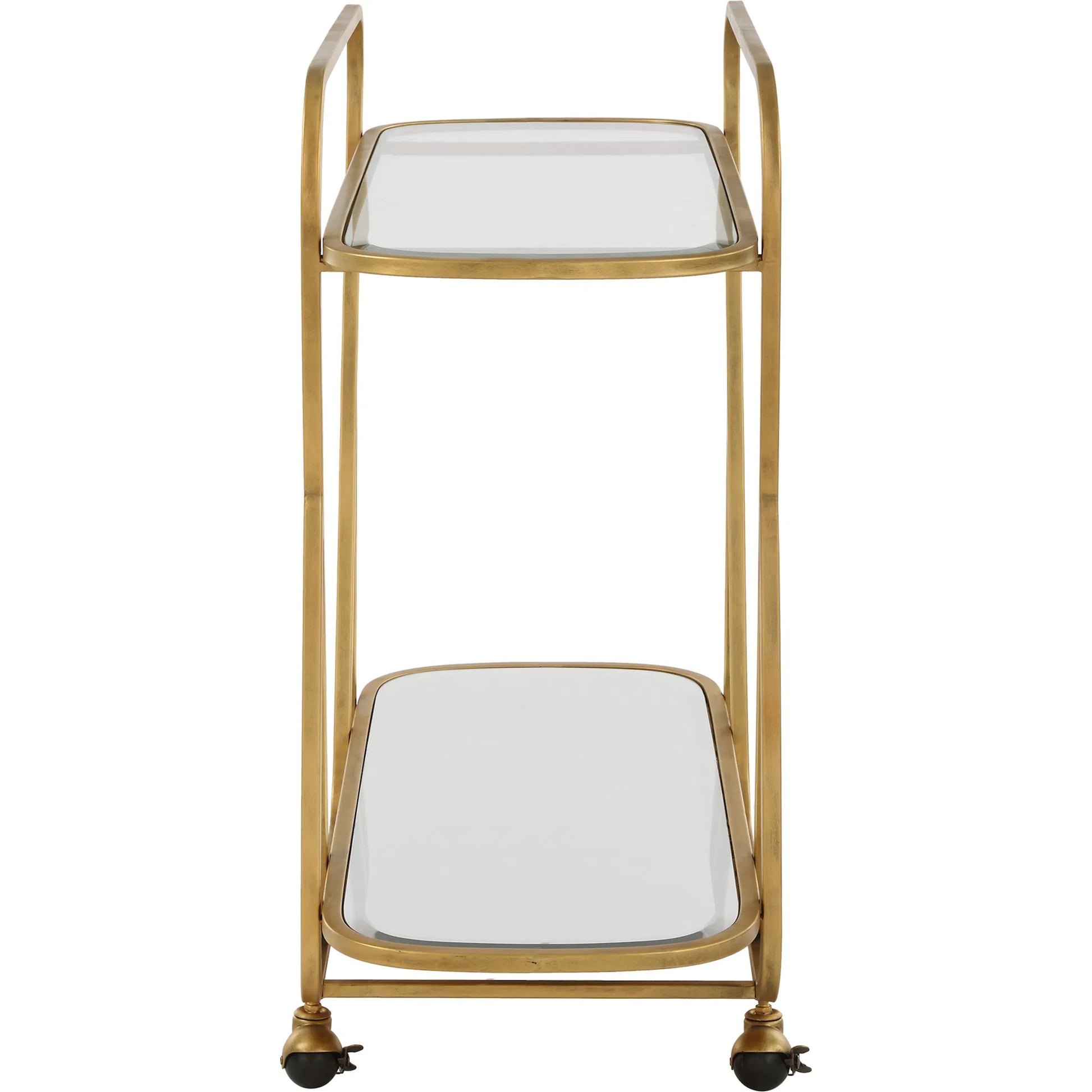 Swain Serving Cart by Uttermost in brass. Made from iron, glass, mirror in a transitional style.