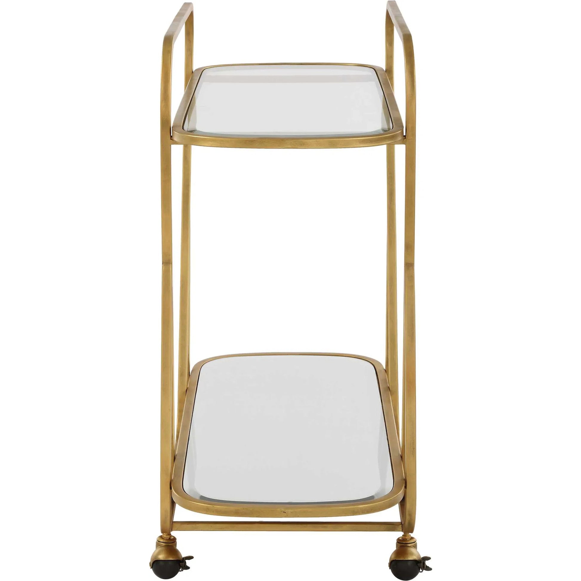 Swain Serving Cart by Uttermost in brass. Made from iron, glass, mirror in a transitional style.