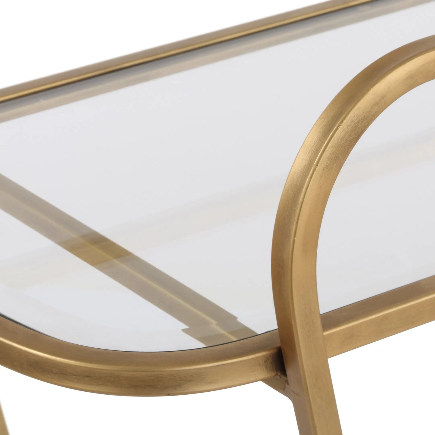 002 SI-2262224 | Closeup | Swain Serving Cart by Uttermost in brass. Made from iron, glass, mirror in a transitional style.