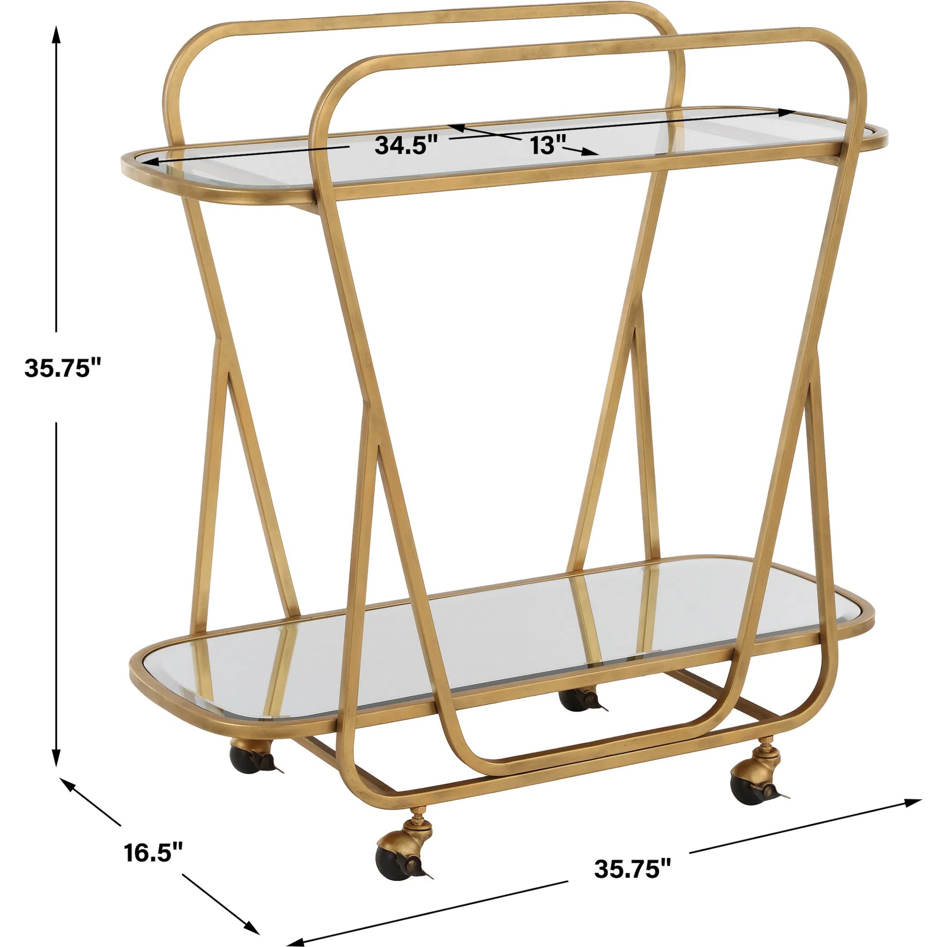 Swain Serving Cart by Uttermost in brass. Made from iron, glass, mirror in a transitional style.