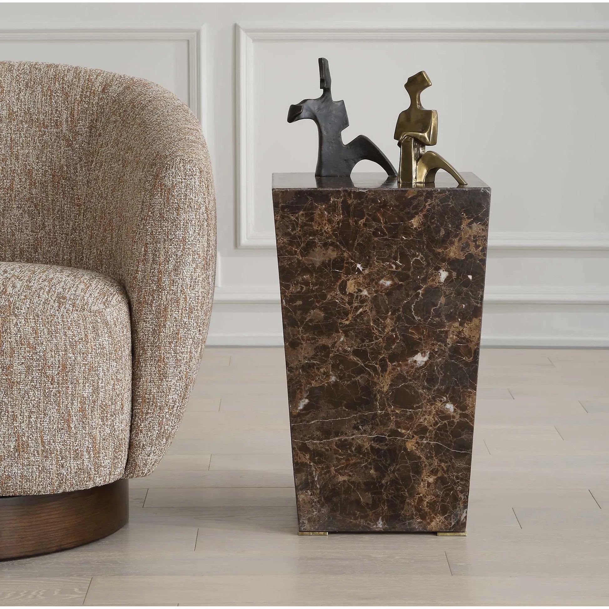 Poe Accent Table by Uttermost in brass. Made from marble, steel in a modern style.