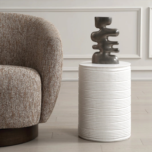 Borderline Drum Table by Uttermost in white. Made from resin in a unique style.