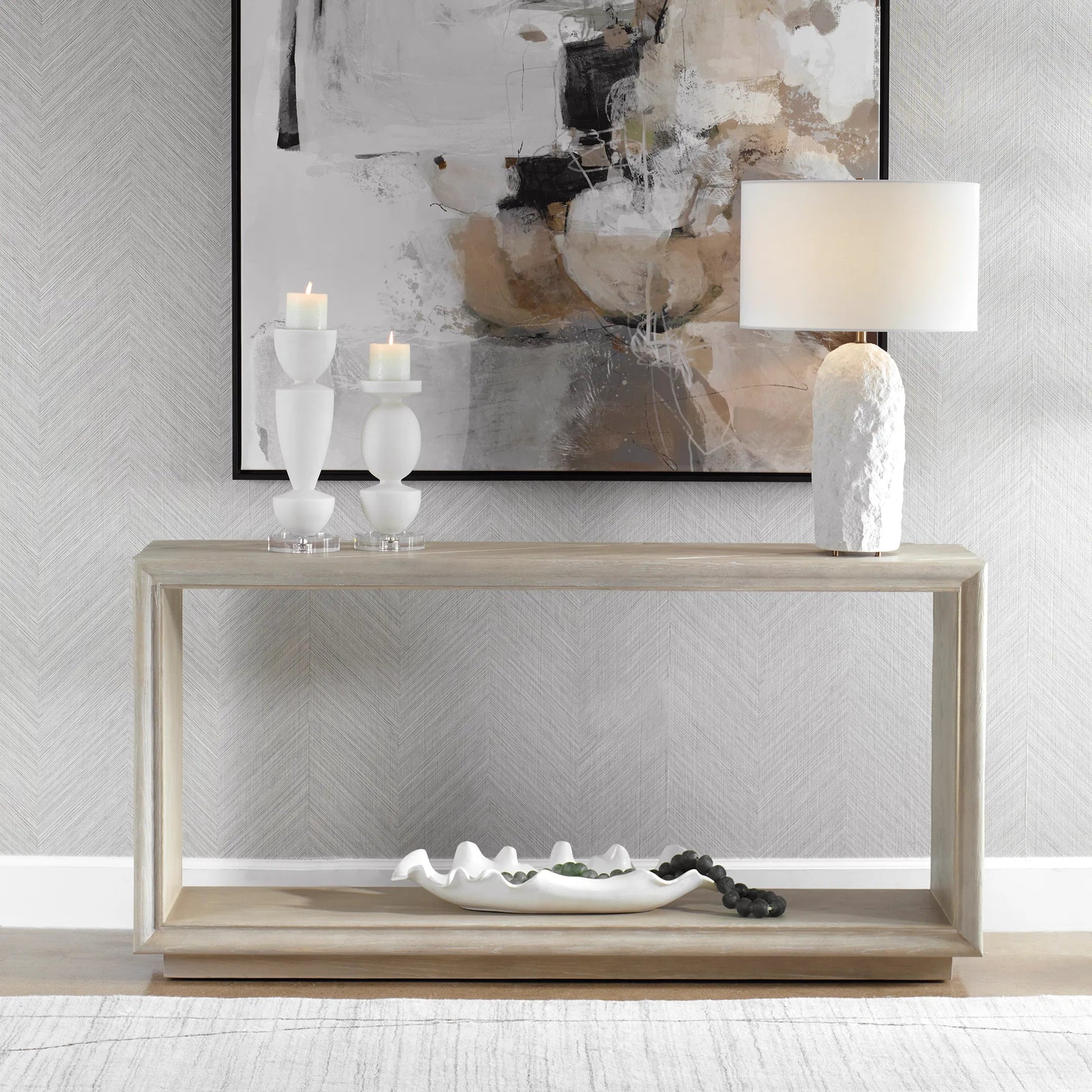 Prism Light Console Table by Uttermost in oak. Made from mdf, oak solid wood, oak veneer in a transitional style.