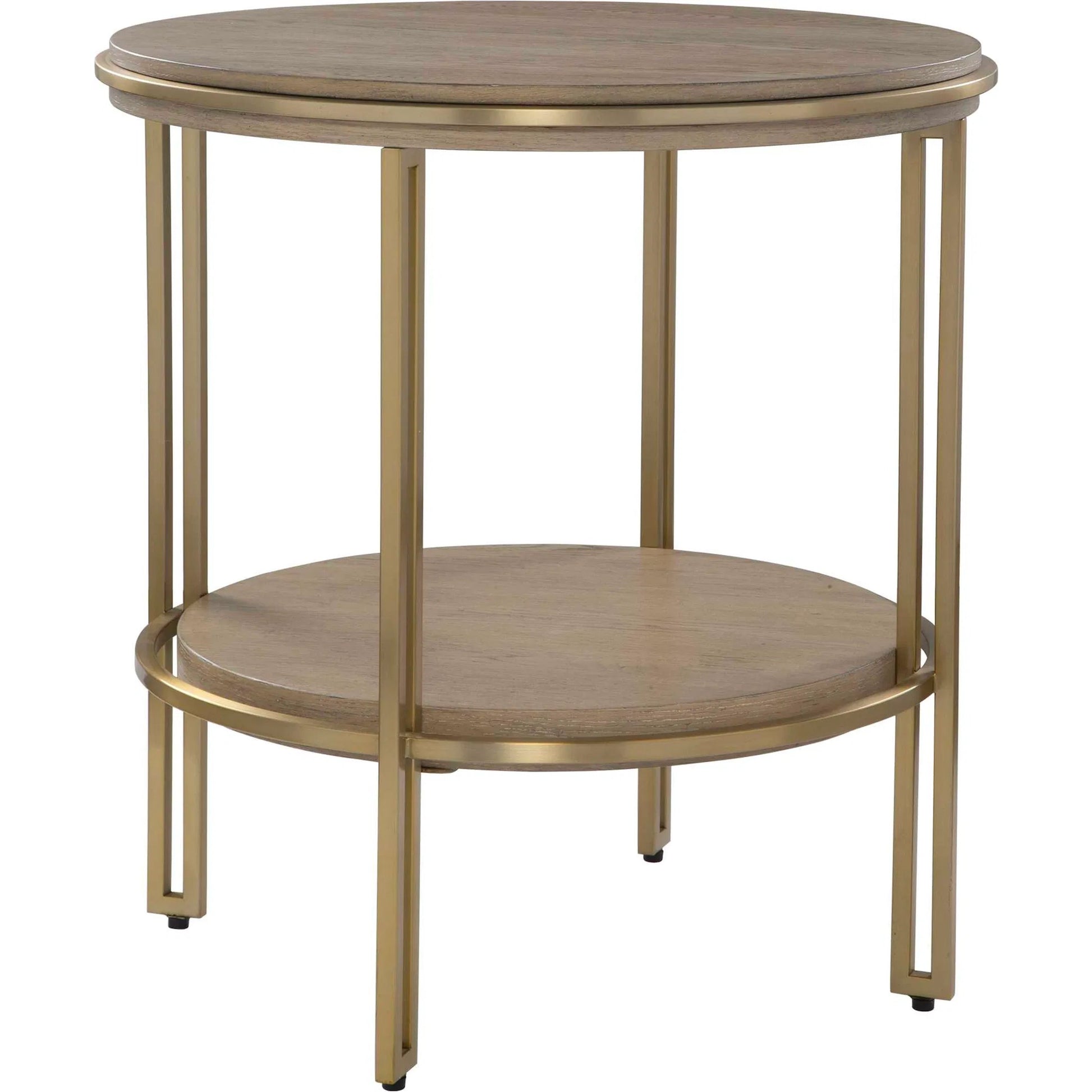 Elise Round Side Table by Uttermost in brass. Made from stainless steel, mdf, oak venner in a transitional style.