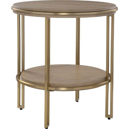 Elise Round Side Table by Uttermost in brass. Made from stainless steel, mdf, oak venner in a transitional style.