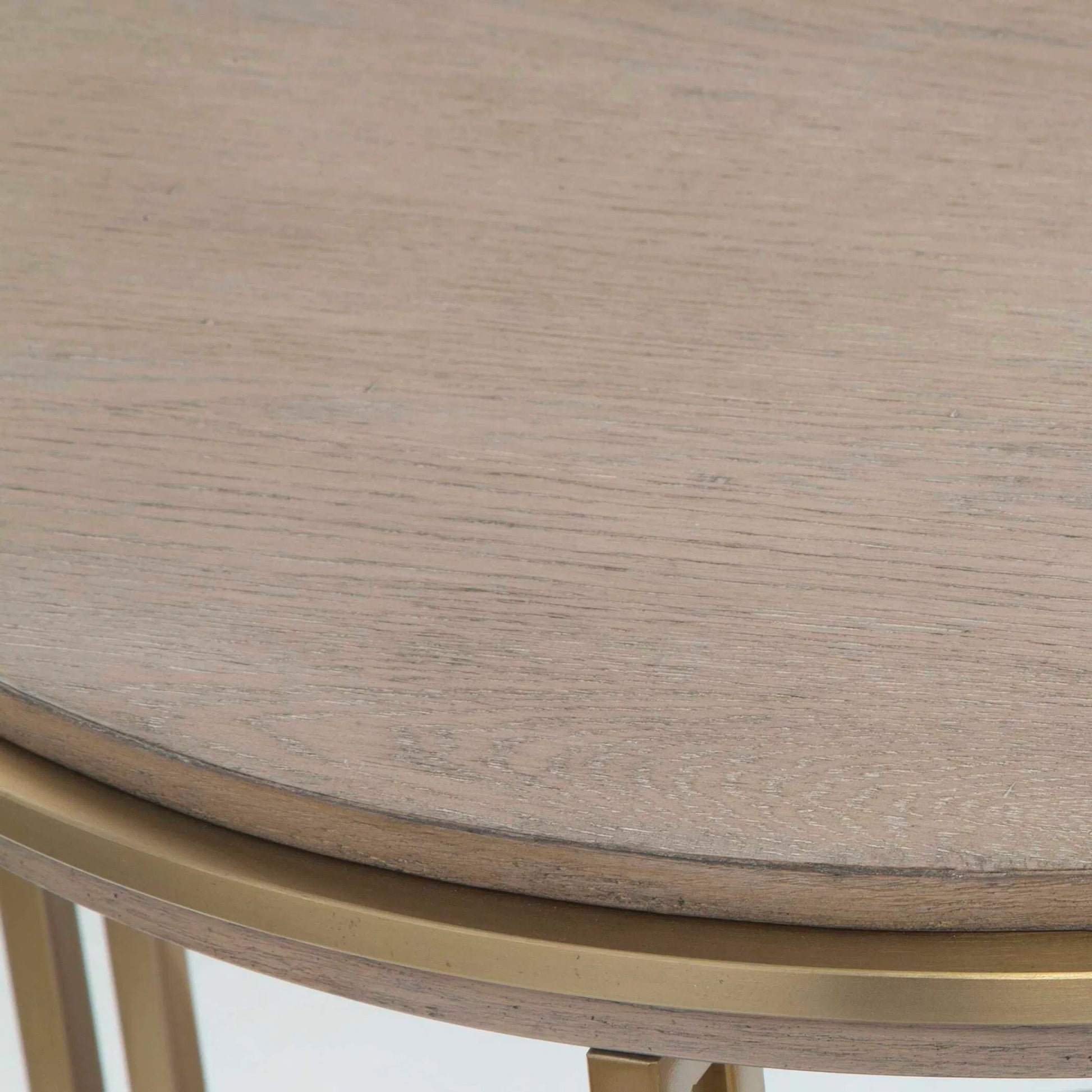 Elise Round Side Table by Uttermost in brass. Made from stainless steel, mdf, oak venner in a transitional style.