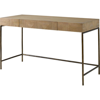 Aristotle Natuiral Modern Desk by Uttermost in gold. Made from cast iron, mdf, pramavera veneer in a transitional style.