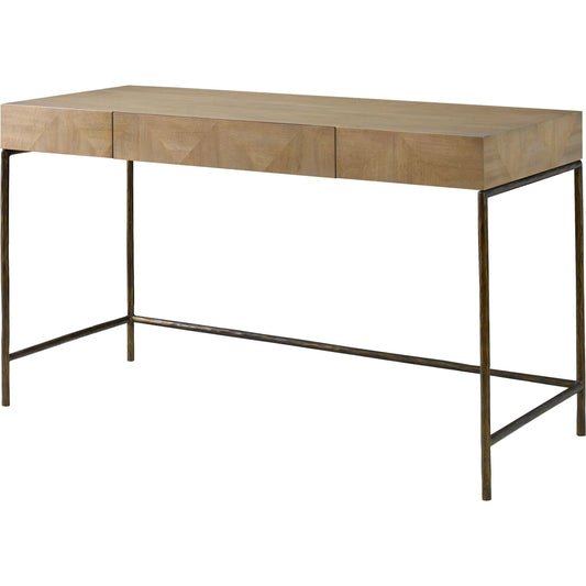 Aristotle Natuiral Modern Desk by Uttermost in gold. Made from cast iron, mdf, pramavera veneer in a unique style.