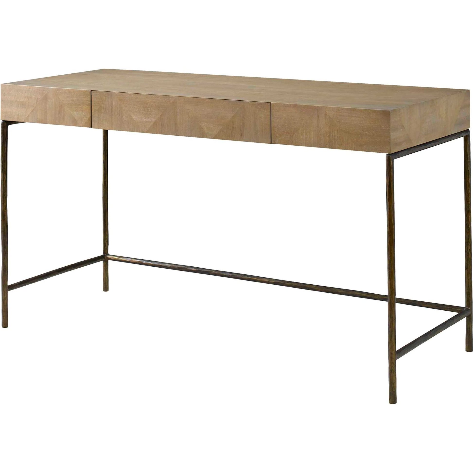 Aristotle Natuiral Modern Desk by Uttermost in gold. Made from cast iron, mdf, pramavera veneer in a transitional style.
