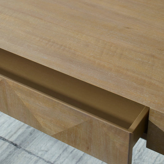 Aristotle Natuiral Modern Desk by Uttermost in gold. Made from cast iron, mdf, pramavera veneer in a unique style.